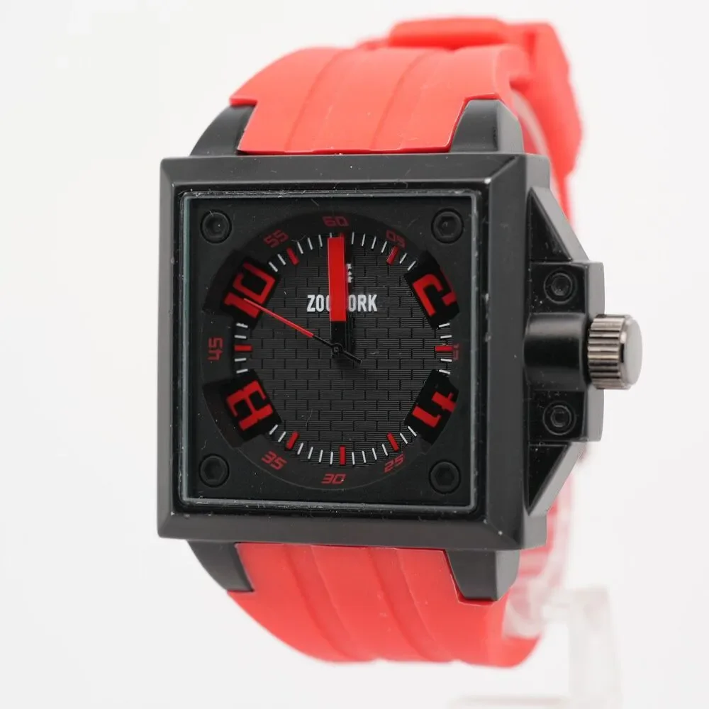 Zoo York ZY1263 Red Black Oversized Quartz Watch 45mm New Battery Cleaned